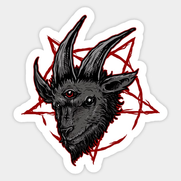 Black Baphomet Goat Head over Red Pantagram Sticker by hclara23